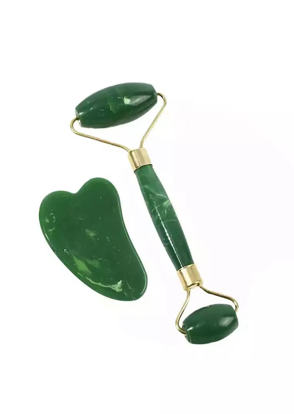 The Original Facial Beauty- Guasha Jade roller Set Green