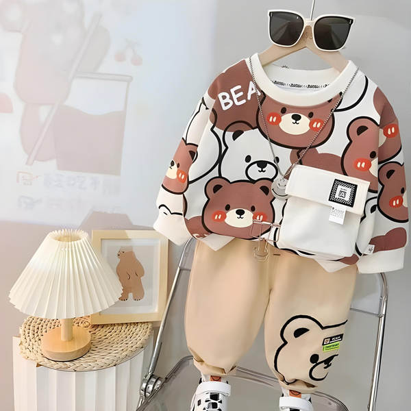 VYBE - Bear Pocket Print Sweatshirt With Trouser For Kids White