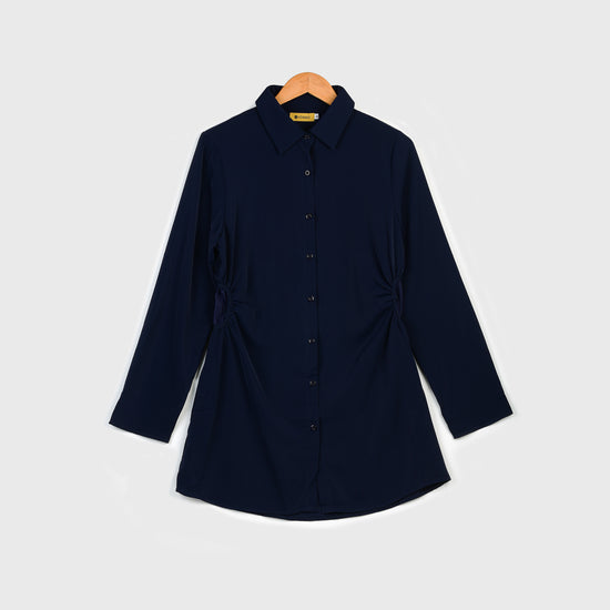 VYBE - Modest Button Down Top - Navy