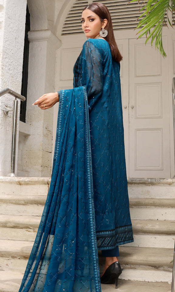 Shamooz Luxury Pret  Chiffon 3 Piece Suit Blue Amber / SEM-0392 main image 0