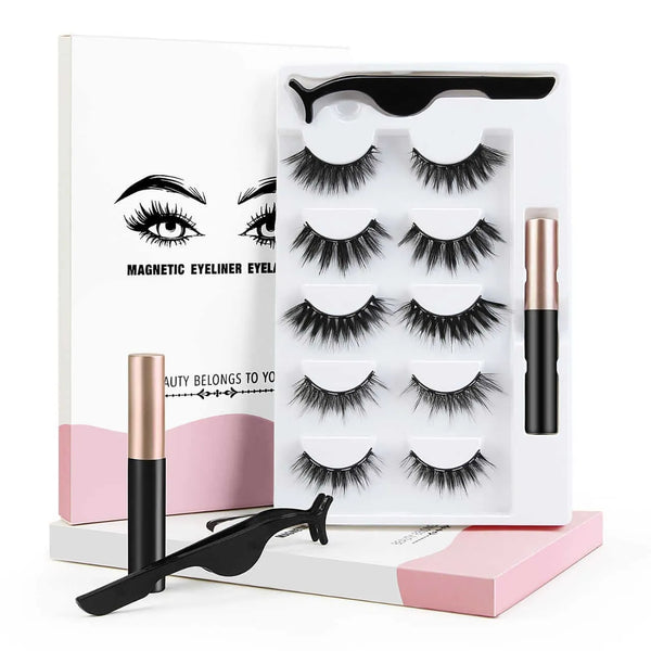 The Original- Shein 3D ,5 Pairs Magnetic ReUsable Eyelashes With Waterproof Eyeliner Pen & Tweezers Lashes Kit