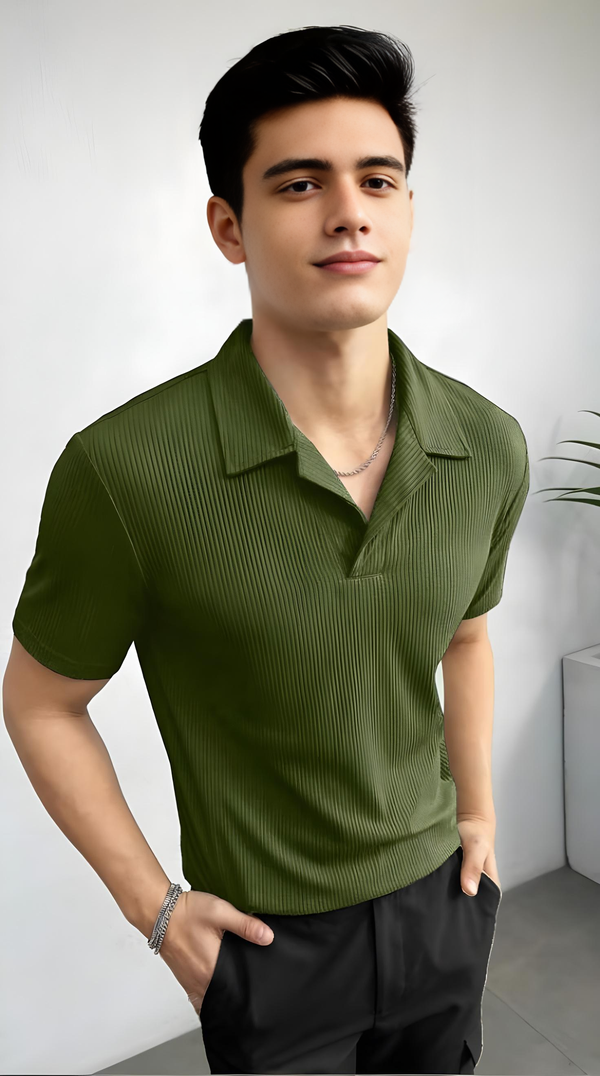 Vybe - Waffle Knitted Polo - Olive