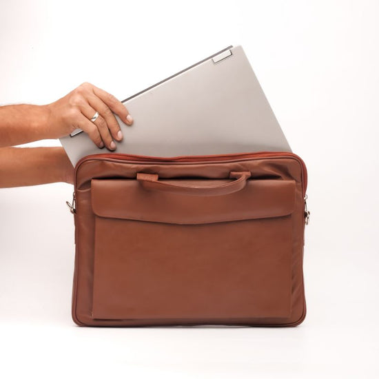 JILD Parker Slim Leather Laptop Bag-Tan