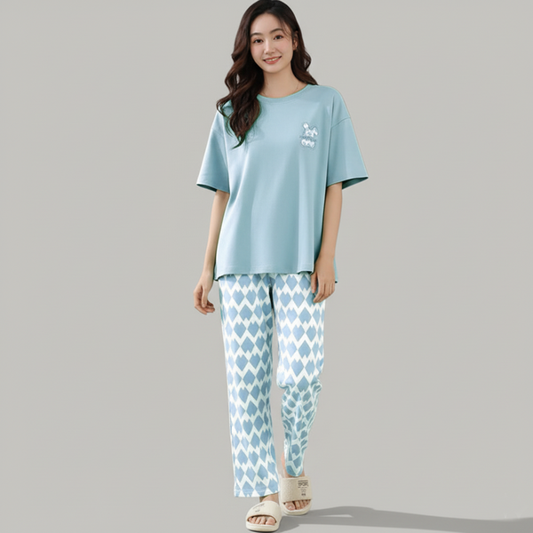 Emerce - M-Skyblue Motion Printed Night Suit