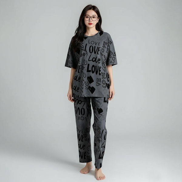 Emerce - M- Grey Love Printed Night Suit