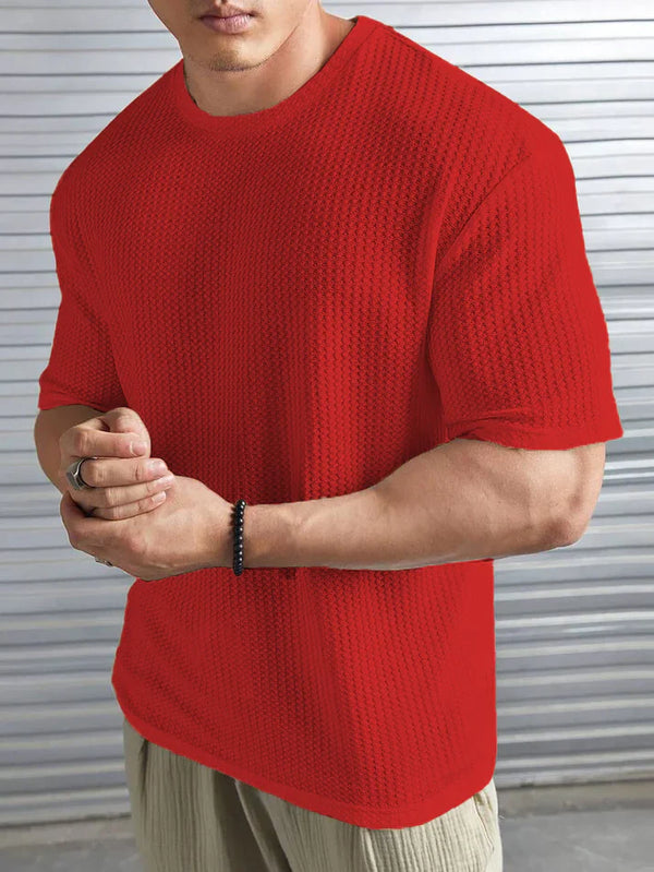 Emerce - Oversized Waffle Knit Tee For Men - Red