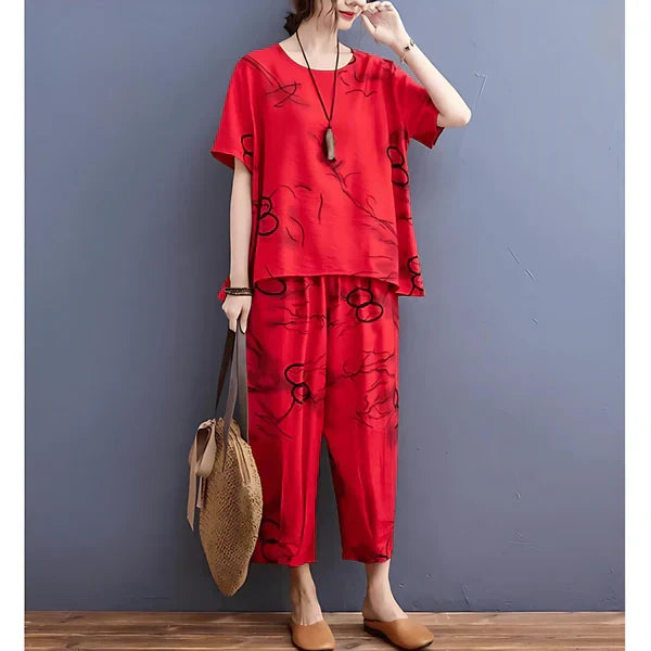 VYBE -  Red Ring Capri Printed PJ Suit