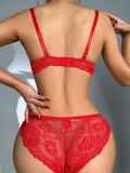 Emerce - Rosy Red Embroidered Padded Bra and Panty Set