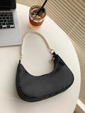 Shein - Pearl Chain Crescent Shaped Shoulder Bag Black