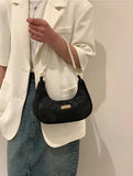 Shein - Pearl Chain Crescent Shaped Shoulder Bag Black