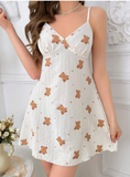 Shein - Bear Pattern V-Neck Cami Sleepwear Dress