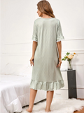 Shein - Polka Dot Print Flounce Sleeve Ruffle Hem Night Dress