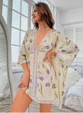 Shein - Floral Printed Lace Patchwork Nightdress
