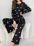 Shein - Ladies' Heart Print Long Sleeve Long Pants Pyjama Set