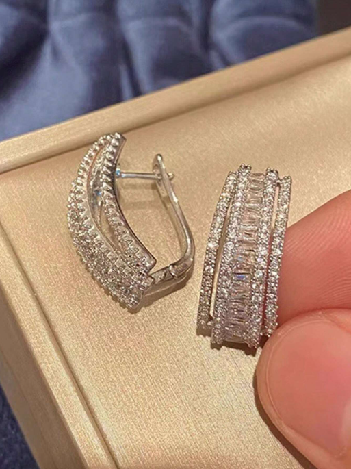 Shein - 1 Pair Fashion Cubic Zirconia Hoop Earrings For Women For Wedding Anniversary Engagement Party Jewelry Valentine's Day Gift