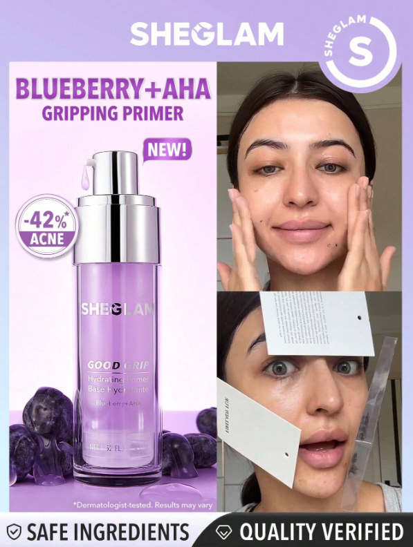 SHEGLAM Good Grip Hydrating Primer-Blueberry+AHA - Mauve Purple