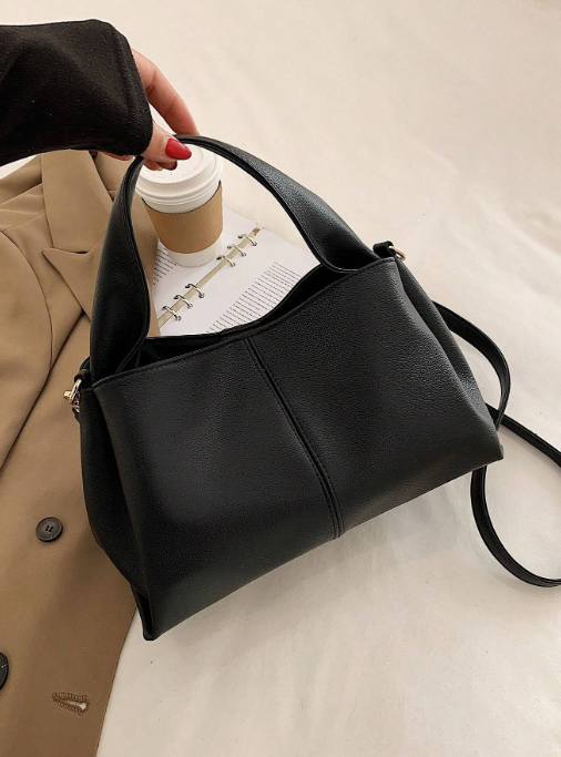 Shein - Fashionable Solid Color Litchi Grain Minimalistic PU Leather Square Tote Bag