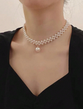 Shein - 3pcs/Set Exquisite Minimalist Style Faux Pearl Necklace And Earring Set