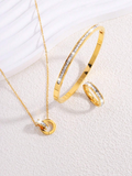 Shein - Camhanno 3 Pieces Of Exquisite And Fashionable Stainless Steel Single-Row Diamond Bracelet + Earrings + Necklace Set