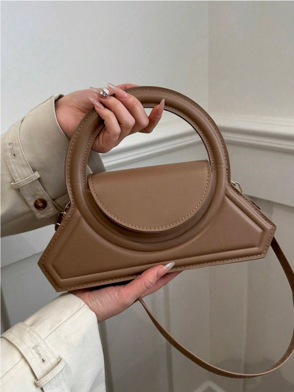 Shein - 1 Fashionable Circular Hand-Held Shaped Bag, Solid Color Minimalist Crossbody Bag