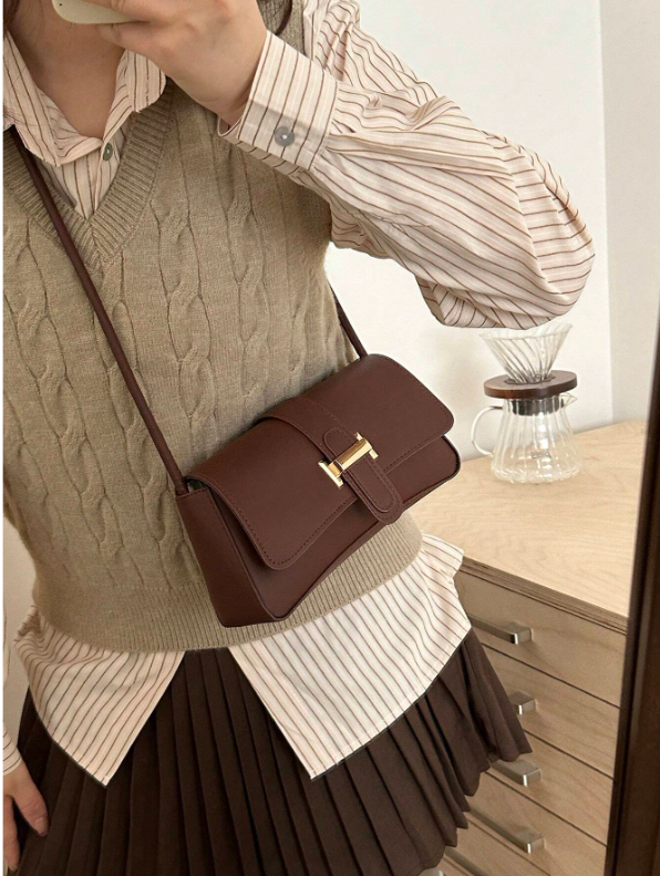 Shein - New Arrival Solid Color Niche Design Shoulder & Crossbody Bag