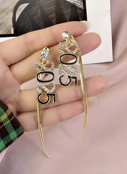 Shein - 1 Pair Of Resin 2025 Temperament Diamond Fringed Earrings