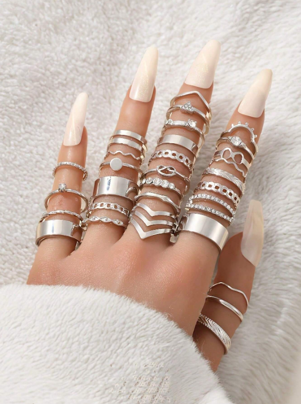 Shein -  30pcs Vintage Punk Style Women's Metal Stacking Ring Set