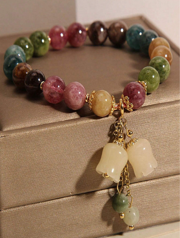 Shein - 1pc Natural Multi-Colored Aquamarine Stone Bracelet