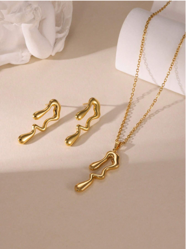 Shein - MESTILO 3pcs Minimalist Twisted Line Stainless Steel Necklace & Earring Jewelry Set