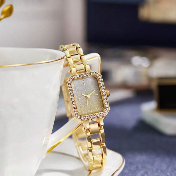 Shein - 1pc Fashionable Square Women's Wristwatch With Small Gold Dial