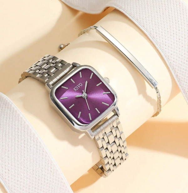 Shein - Ins Style Stainless Steel Strap Watch Set, Minimalist And Sophisticated Quartz Women's Wrist Watch, 2pcs/Set