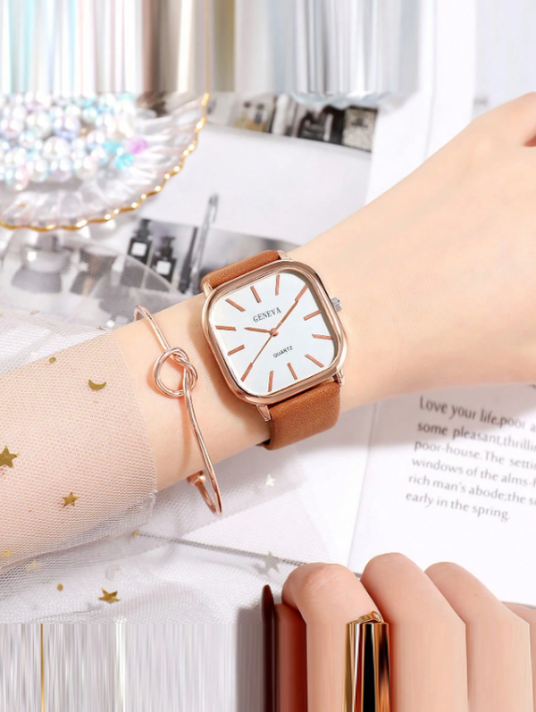 Shein - 2pcs Fashionable Square Dial Watch Set