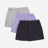Flush Fashion - Men's 100% Cotton Boxer Shorts Waistband Check Print Boxers - Pack of 3
