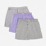 Flush Fashion - Men's 100% Cotton Boxer Shorts Waistband Check Print Boxers - Pack of 3
