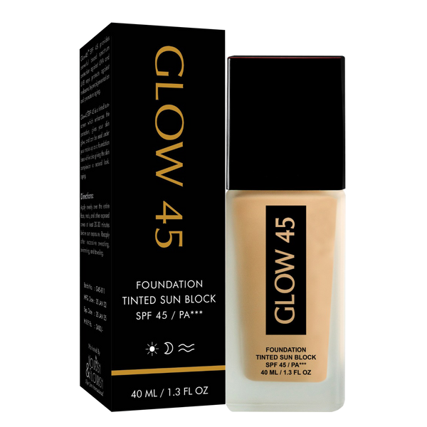Nourish & Flourish - GLOW 45 Foundation Based Sunblock Cream - Tinted Sun Block SPF 45 - FOC