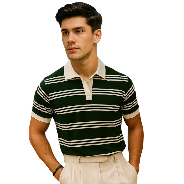 Vybe - Two Tone Striped Polo - Green