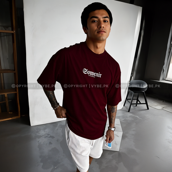 VYBE - Oversize Souvenir Printed T-Shirt - Maroon