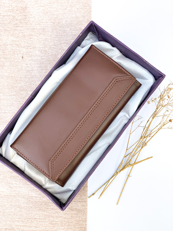 The Original - Women/Ladies Long Pure Leather Wallet With Gift Set Box Brown