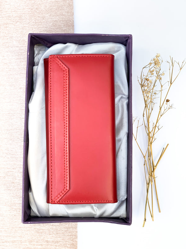 The Original - Women/Ladies Long Pure Leather Wallet With Gift Set Box Red