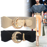 The Original Shein Belt - Plumage Women Belt PU Leather Wide Metal Buckle Matte Beige