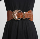 The Original Shein Belt - Plumage Women Belt PU Leather Wide Metal Buckle Matte Tan