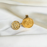 Shein- Double Coin Layered Rings With Golden Coin Disc, Stackable For Women