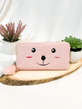 The original Girl Shein Pom Pom  Embroidery Fluffly Long Wallet Clutch Pink