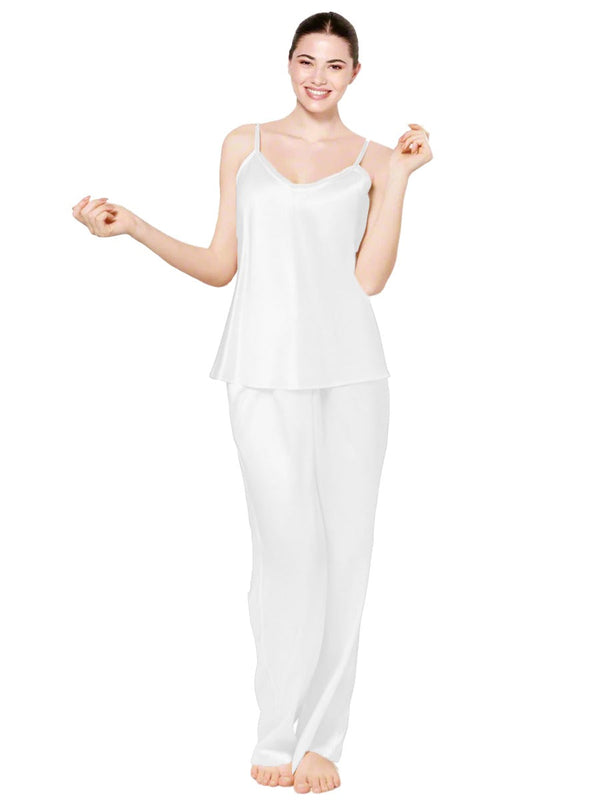 Emerce- Cami Silk Night Suit (Adjustable Strape) - Angel White