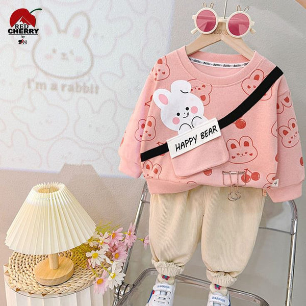 VYBE - Happy Bear Printed Sweatshirt With Trouser For Kids Pink