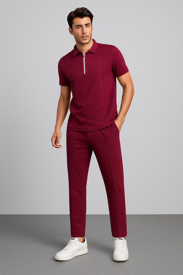 Emerce - Zipper Stripe-Summer Tracksuit - Maroon