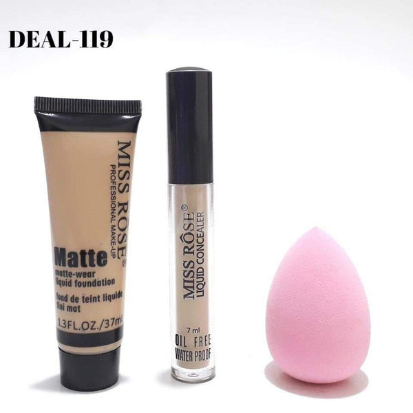 Miss Rose - Concealer , Matte Foundation And Blender - 3 Pcs Set-Beige-4