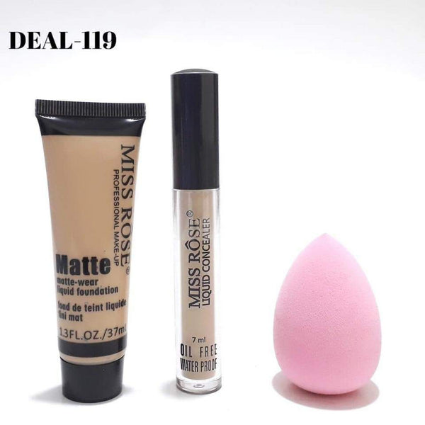 Miss Rose - Concealer , Matte Foundation And Blender - 3 Pcs Set-Beige-1