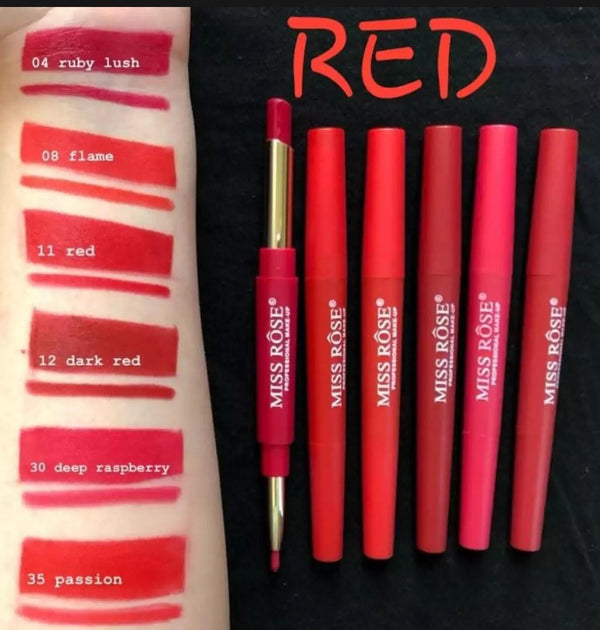 Miss Rose 2 In 1 Lip Liner + Lipstick Pack of 6 Red