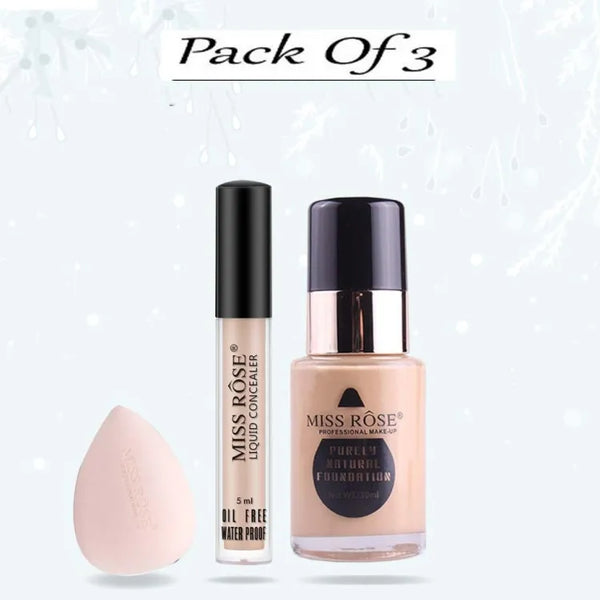 Miss Rose - Concealer , Purely Natural Foundation And Blender - 3 Pcs Set - Ivory 06